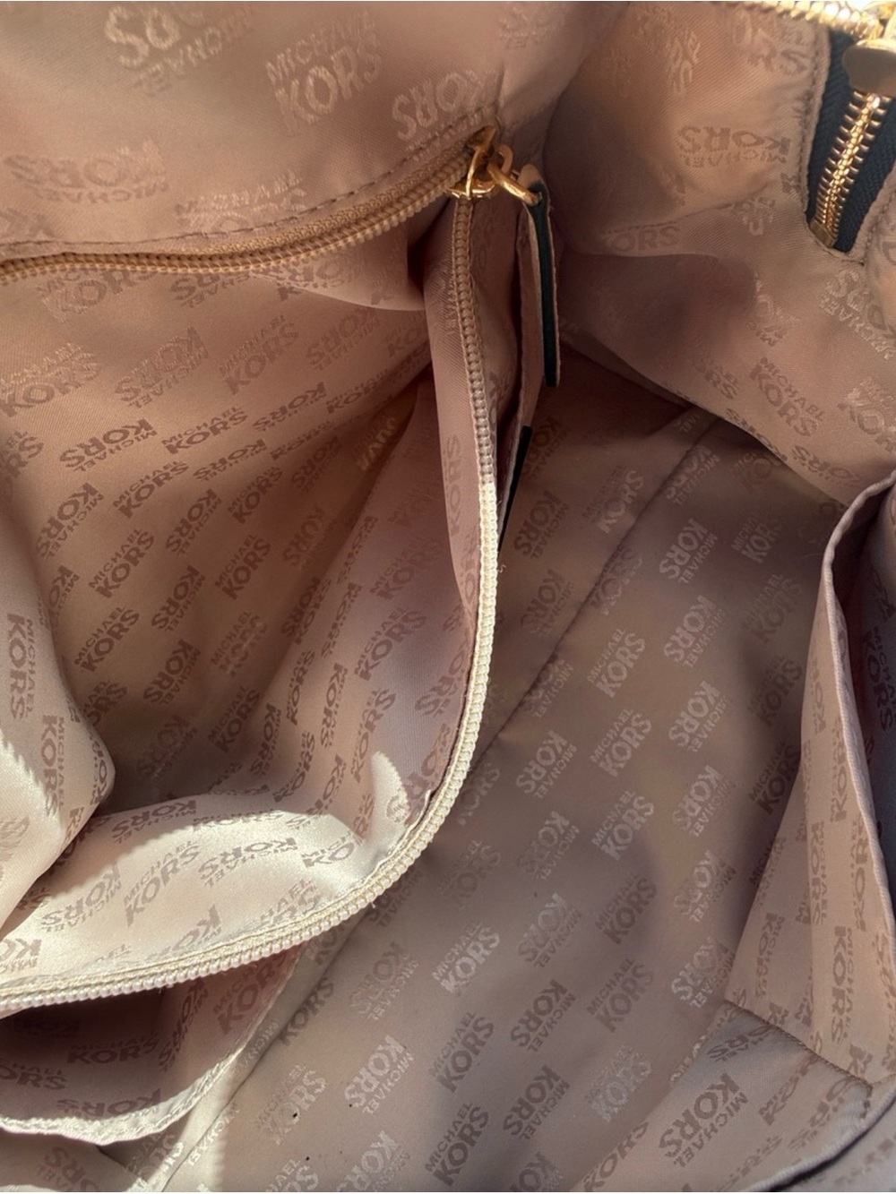 Michael Kors Signature MK Satchel in Beige and Gold - Picture 5 of 11